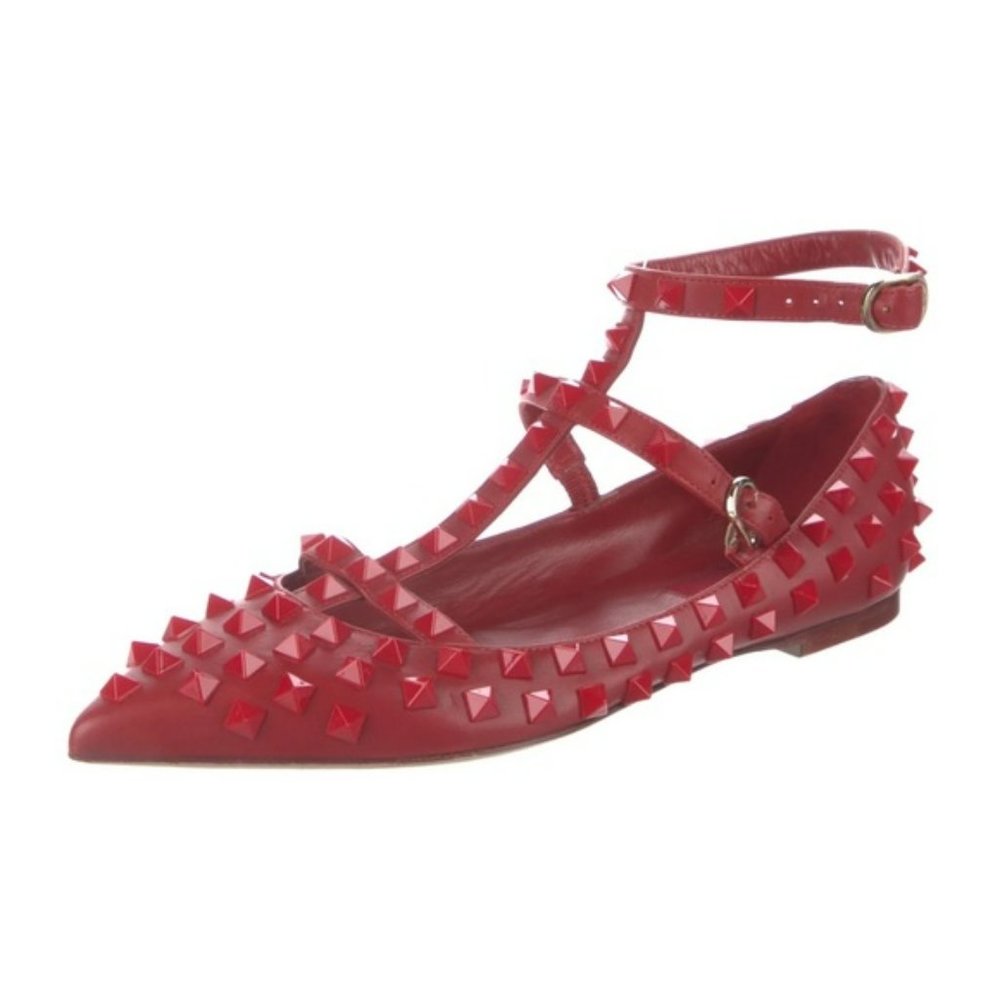 Valentino Red Rockstud Fully Studded Caged Pointed Toe Flats 37.5